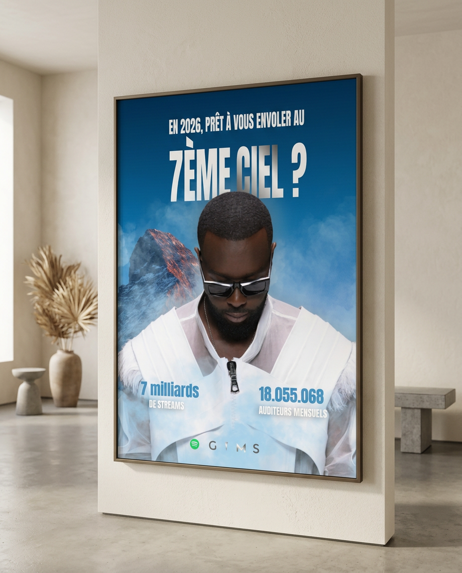 Affiche de campagne fictive encadrée sur un mur